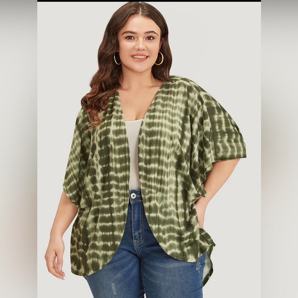 NWT Bloomchic Tie Dye Ruffle Sleeve Asymmetrical Hem Kimono size:10